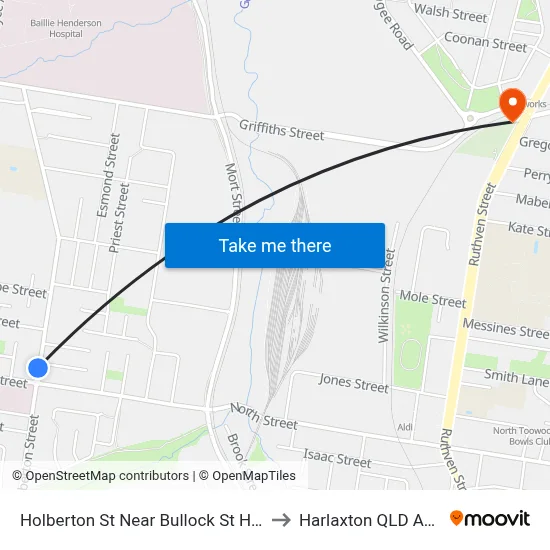 Holberton St Near Bullock St Hail 'N' Ride to Harlaxton QLD Australia map