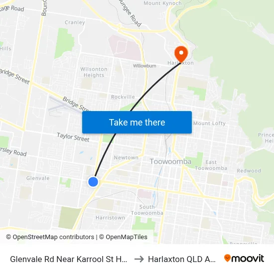 Glenvale Rd Near Karrool St Hail 'N' Ride to Harlaxton QLD Australia map