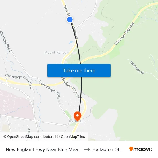 New England Hwy Near Blue Meadow Ct Hail 'N' Ride to Harlaxton QLD Australia map