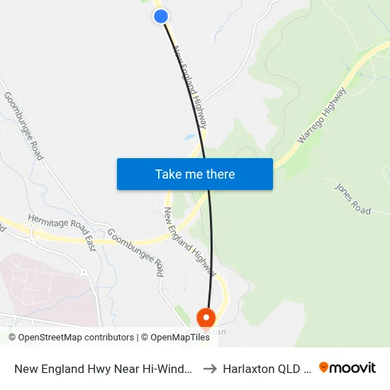 New England Hwy Near Hi-Winds Rd Hail 'N' Ride to Harlaxton QLD Australia map