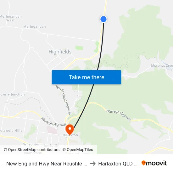 New England Hwy Near Reushle Rd Hail 'N' Ride to Harlaxton QLD Australia map