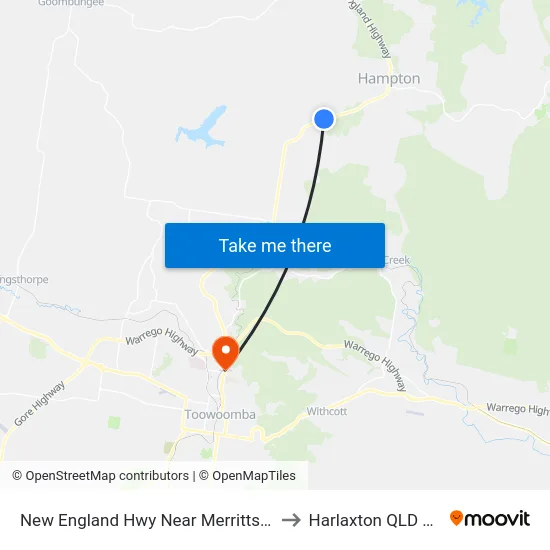 New England Hwy Near Merritts Creek Rd Hnr to Harlaxton QLD Australia map
