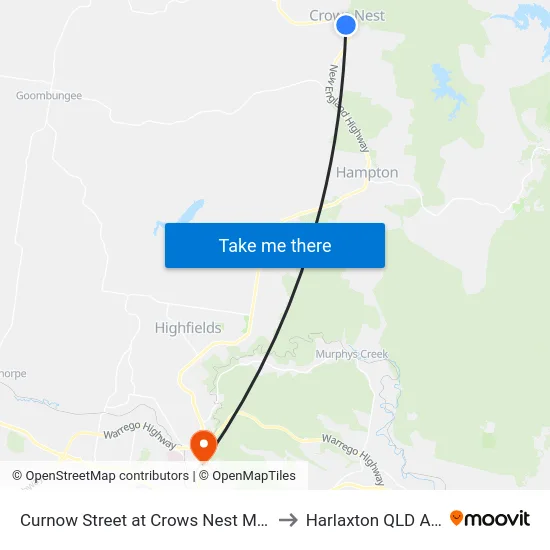 Curnow Street at Crows Nest Memorial Pool to Harlaxton QLD Australia map