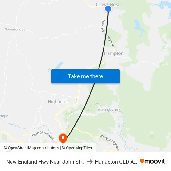 New England Hwy Near John St Hail 'N' Ride to Harlaxton QLD Australia map