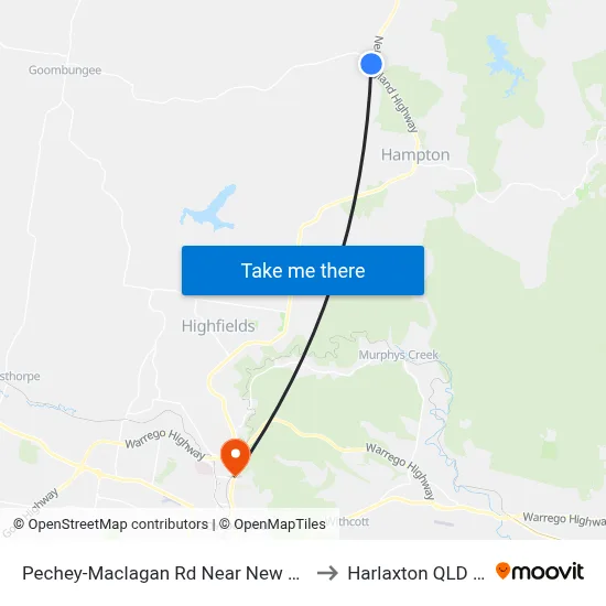 Pechey-Maclagan Rd Near New England Hwy Hnr to Harlaxton QLD Australia map
