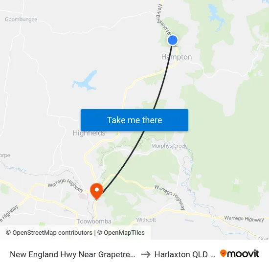 New England Hwy Near Grapetree Rd Hail 'N' Ride to Harlaxton QLD Australia map