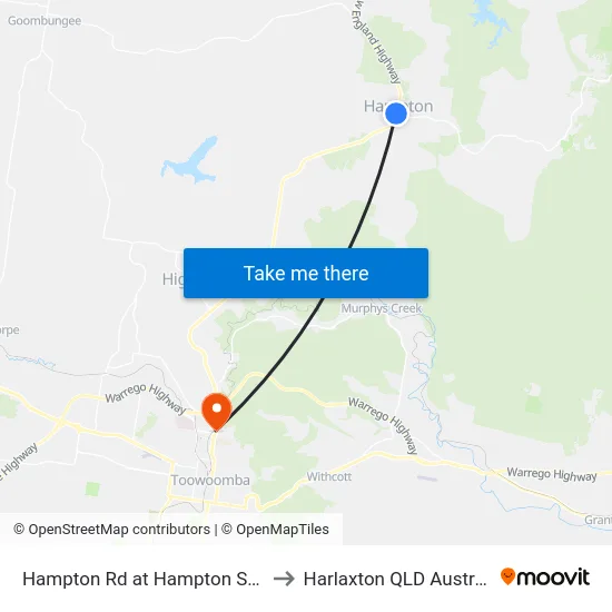 Hampton Rd at Hampton Store to Harlaxton QLD Australia map