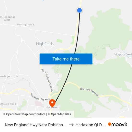 New England Hwy Near Robinson Rd Hail 'N' Ride to Harlaxton QLD Australia map