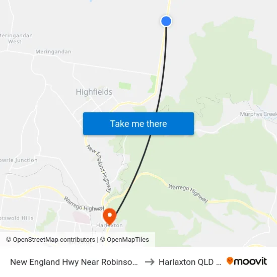 New England Hwy Near Robinson Rd Hail 'N' Ride to Harlaxton QLD Australia map