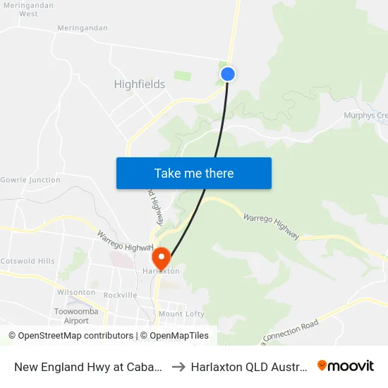 New England Hwy at Cabarlah to Harlaxton QLD Australia map
