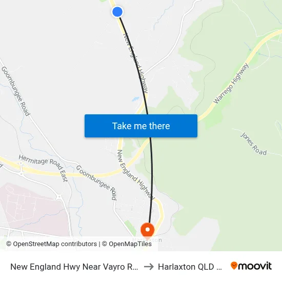 New England Hwy Near Vayro Rd Hail 'N' Ride to Harlaxton QLD Australia map
