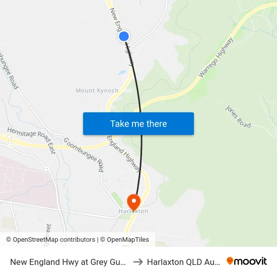 New England Hwy at Grey Gums Drive to Harlaxton QLD Australia map