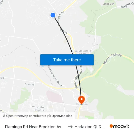 Flamingo Rd Near Brookton Ave Hail 'N' Ride to Harlaxton QLD Australia map
