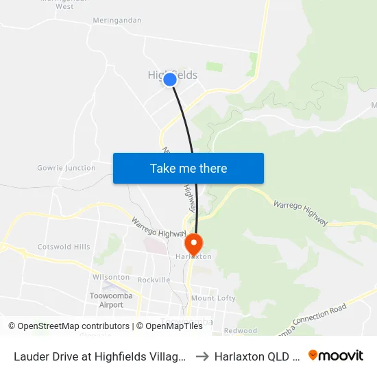 Lauder Drive at Highfields Village (Town Centre) to Harlaxton QLD Australia map