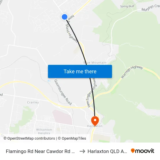 Flamingo Rd Near Cawdor Rd Hail 'N' Ride to Harlaxton QLD Australia map