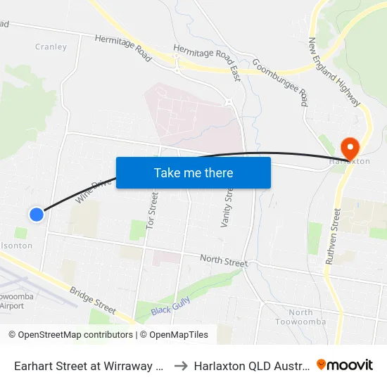 Earhart Street at Wirraway Drive to Harlaxton QLD Australia map
