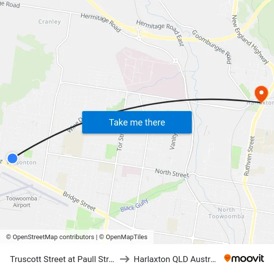 Truscott Street at Paull Street to Harlaxton QLD Australia map