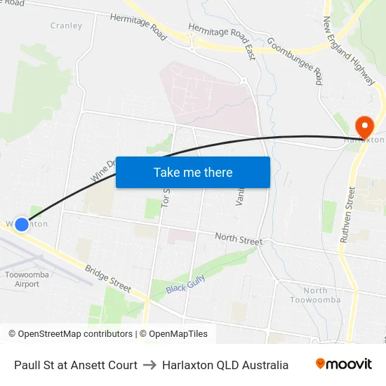 Paull St at Ansett Court to Harlaxton QLD Australia map