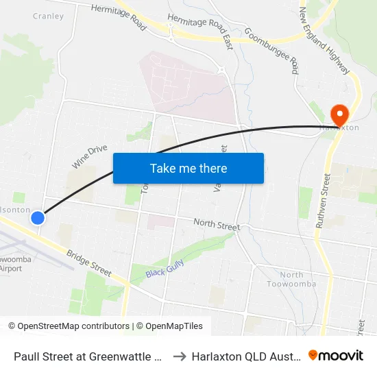 Paull Street at Greenwattle Street to Harlaxton QLD Australia map