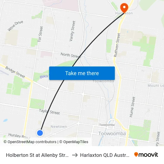 Holberton St at Allenby Street to Harlaxton QLD Australia map