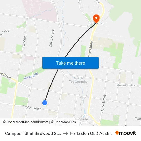 Campbell St at Birdwood Street to Harlaxton QLD Australia map