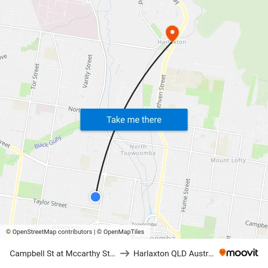 Campbell St at Mccarthy Street to Harlaxton QLD Australia map