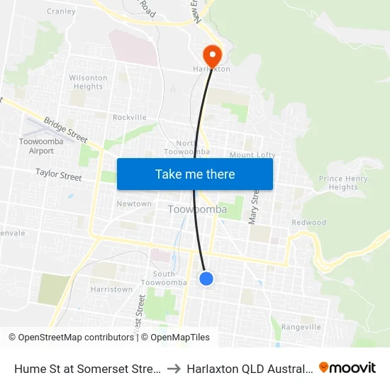 Hume St at Somerset Street to Harlaxton QLD Australia map