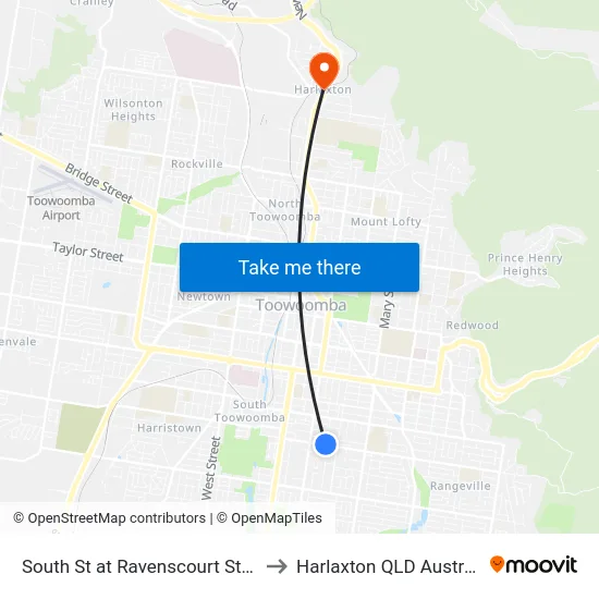 South St at Ravenscourt Street to Harlaxton QLD Australia map