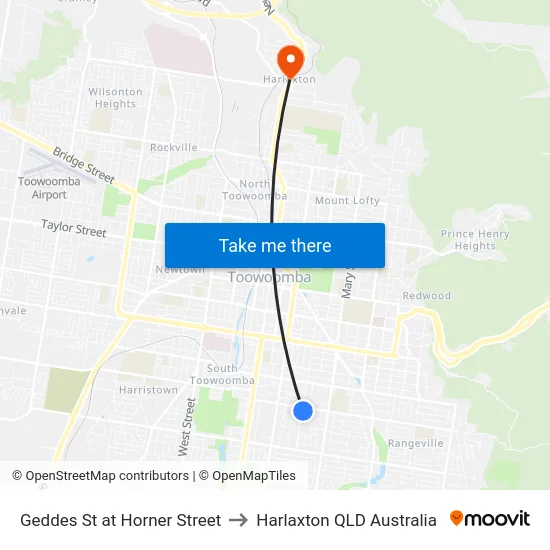 Geddes St at Horner Street to Harlaxton QLD Australia map