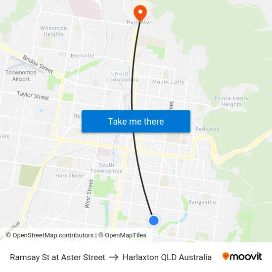 Ramsay St at Aster Street to Harlaxton QLD Australia map