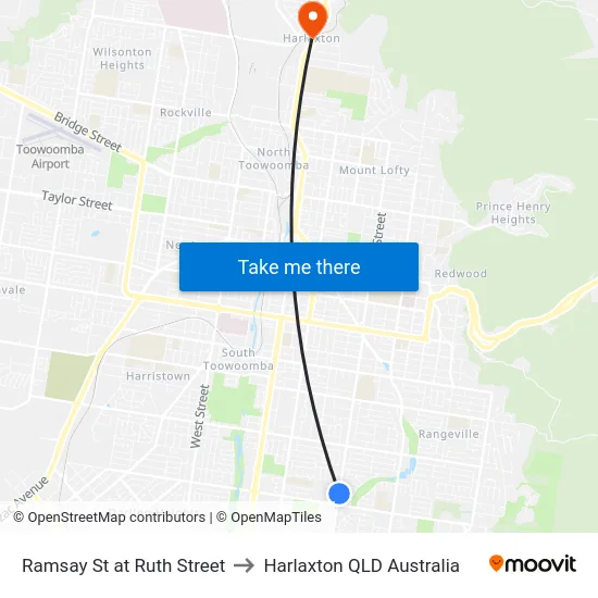 Ramsay St at Ruth Street to Harlaxton QLD Australia map