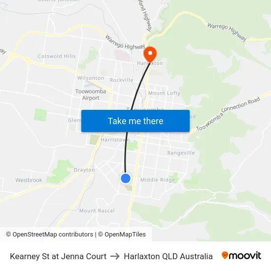 Kearney St at Jenna Court to Harlaxton QLD Australia map