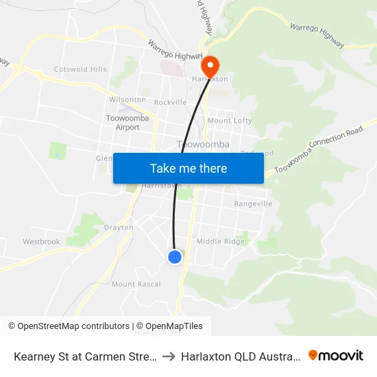 Kearney St at Carmen Street to Harlaxton QLD Australia map