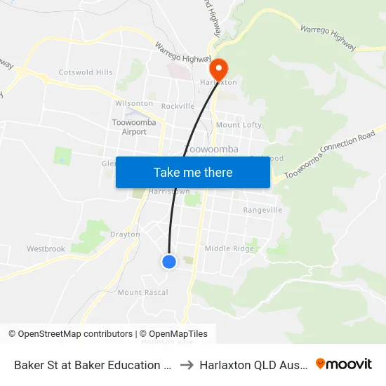 Baker St at Baker Education Centre to Harlaxton QLD Australia map