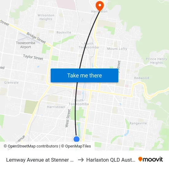 Lemway Avenue at Stenner Street to Harlaxton QLD Australia map