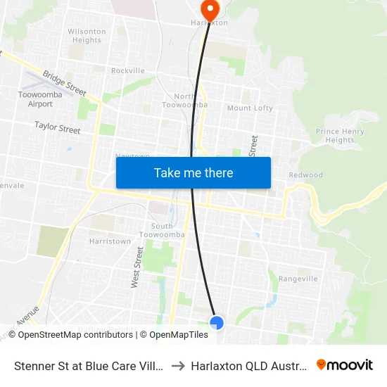 Stenner St at Blue Care Village to Harlaxton QLD Australia map