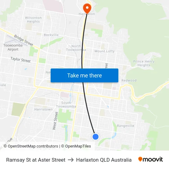 Ramsay St at Aster Street to Harlaxton QLD Australia map