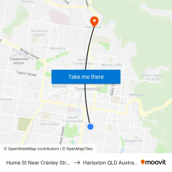 Hume St Near Cranley Street to Harlaxton QLD Australia map