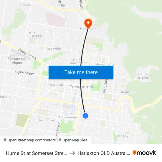 Hume St at Somerset Street to Harlaxton QLD Australia map