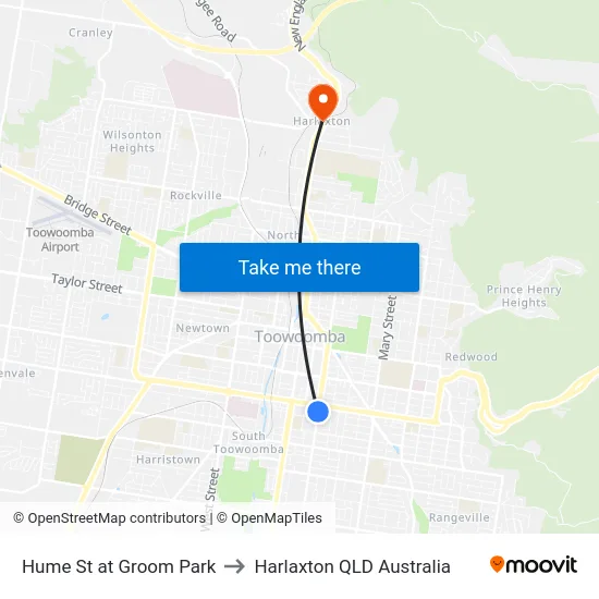 Hume St at Groom Park to Harlaxton QLD Australia map