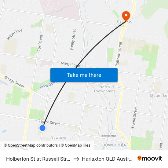Holberton St at Russell Street to Harlaxton QLD Australia map