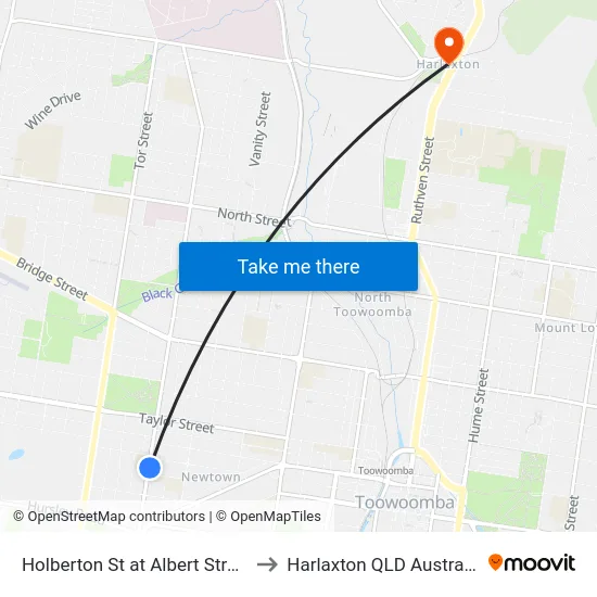 Holberton St at Albert Street to Harlaxton QLD Australia map