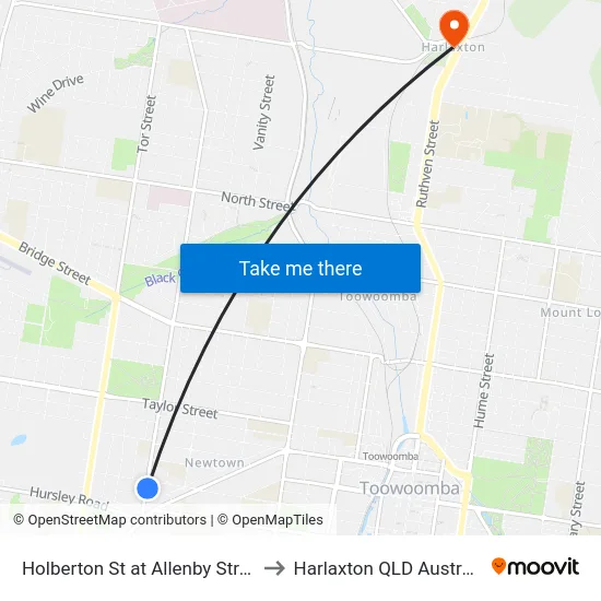 Holberton St at Allenby Street to Harlaxton QLD Australia map
