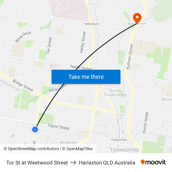 Tor St at Weetwood Street to Harlaxton QLD Australia map