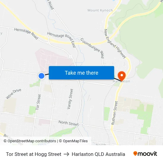 Tor Street at Hogg Street to Harlaxton QLD Australia map