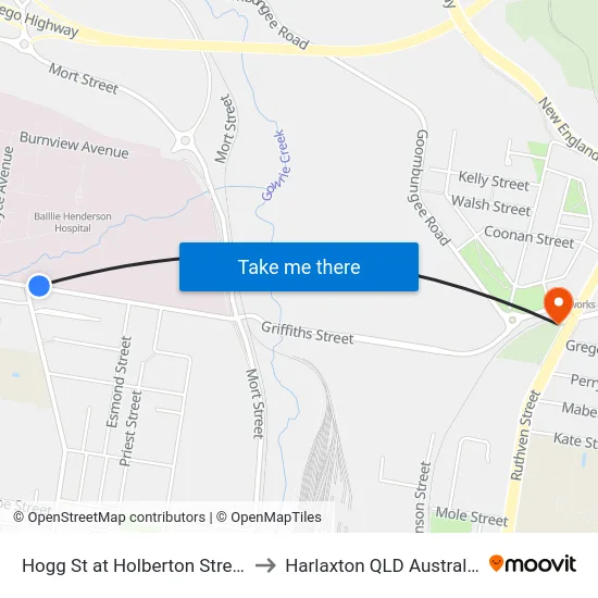 Hogg St at Holberton Street to Harlaxton QLD Australia map