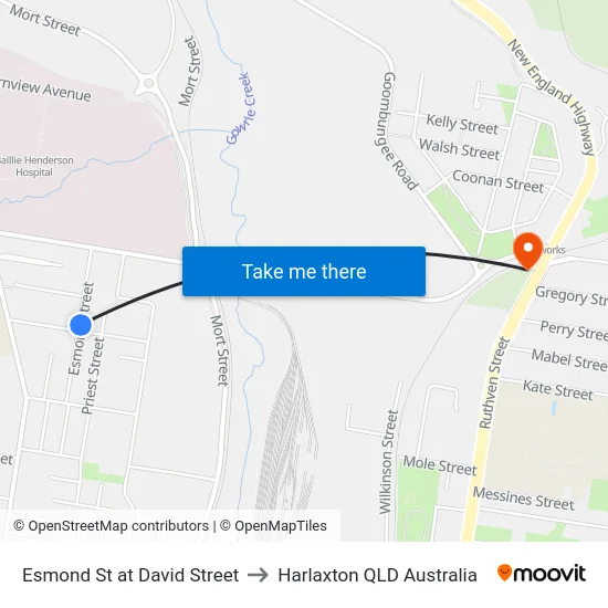 Esmond St at David Street to Harlaxton QLD Australia map