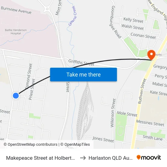 Makepeace Street at Holberton Street to Harlaxton QLD Australia map