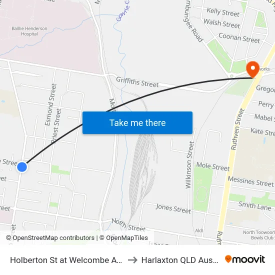 Holberton St at Welcombe Avenue to Harlaxton QLD Australia map