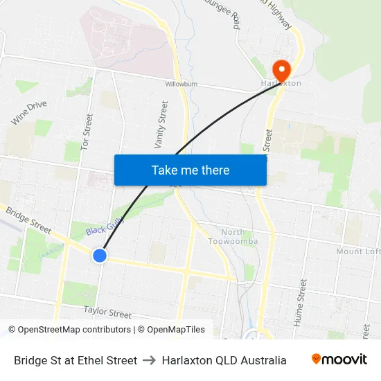 Bridge St at Ethel Street to Harlaxton QLD Australia map